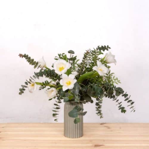 Ramo de tulipanes blancos frescos, elegante y luminoso, ideal para regalar en cualquier ocasion.